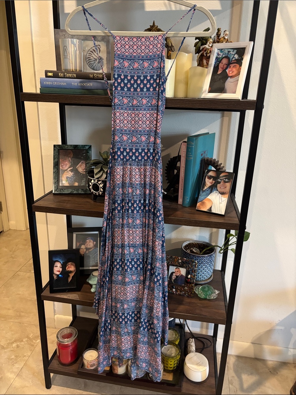 NWT Abercrombie & Fitch Smocked Blue & Pink Boho Maxi Dress Large